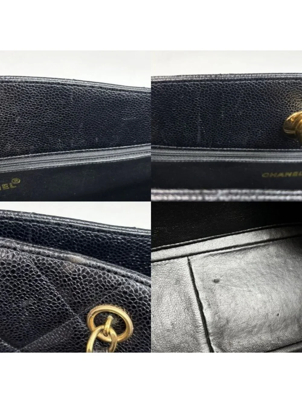 Chanel Big Handbag Quilted CC Logo Chain Tote Shoulder Caviar Leather Black Gold